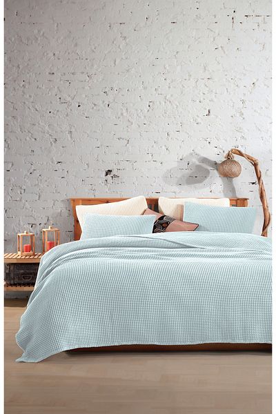 destinyhometex Baby Blue 100% Cotton Waffle Double Bedspread Without Fringe 220X240