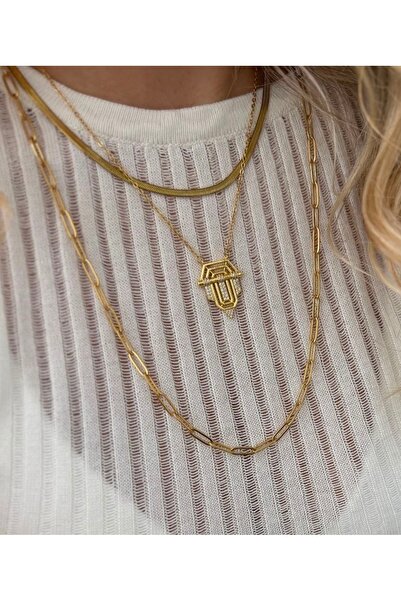 mibrillo Çelik 3lü Kolye Serenay Kolye( Italyan Zincir Kolye Ataç Zincir Kolye Ve Şövalye Serenay Kolye )