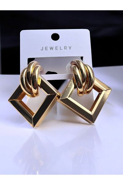 NAİFTAKIAKSESUAR Women's Gold Color Geometric Dangle Earrings