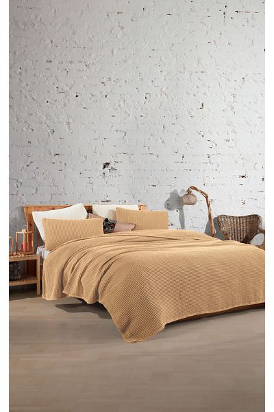 destinyhometex Latte 100% Cotton Waffle Double Bedspread Without Fringe 220X240