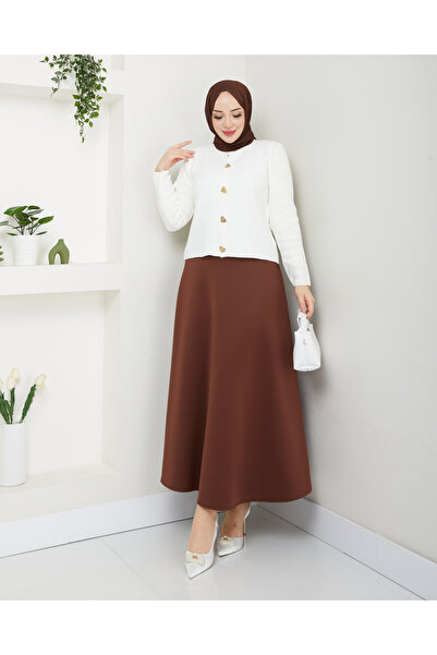 modapark.ist Kadın Kalpli Triko Hırkalı Scuba Etek Takım