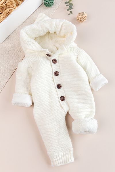 Babymod Knitwear Knitted Welsoft Lined Hooded Winter Baby Rompers
