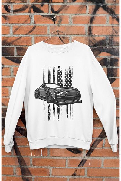 Fuddy Moda Φούτερ Unisex Oversize Γκρι Car Mstng με στάμπα χωρίς κουκούλα
