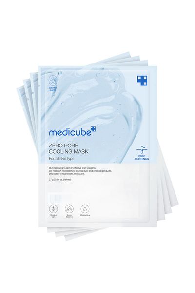 Medicube Zero Pore Cooling Mask-Quad Pore Care Face Mask with Niacinamide, Alcohol-Free, Pack of 4