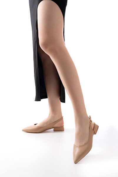 DURUNUN BUTİĞİ Dion Nude (3 cm Heels) Pointed Toe Heeled Ballerinas