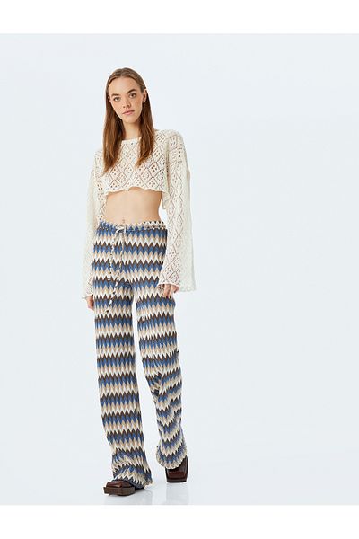 Koton High Waist Wide Leg Lace-Up Trousers
