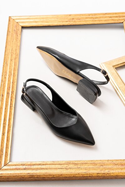 DURUNUN BUTİĞİ Dion Black (3 cm Heeled) Pointed Toe Heeled Ballerinas