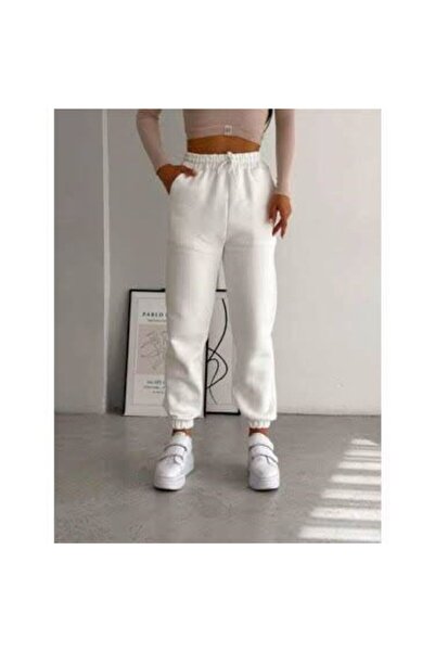 JustBS White 3 Threads Seasonal Elastic Leg Sweatpants