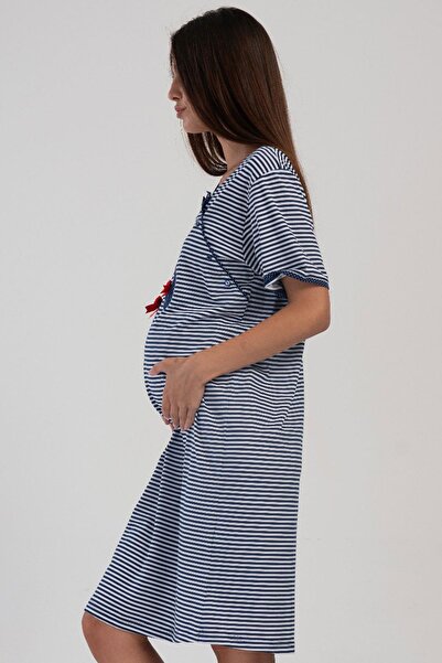 VİENETTA Cămașă de noapte Indigo pentru gravide și maternitate cu mânecă scurtă pentru femei C2T2N1O404