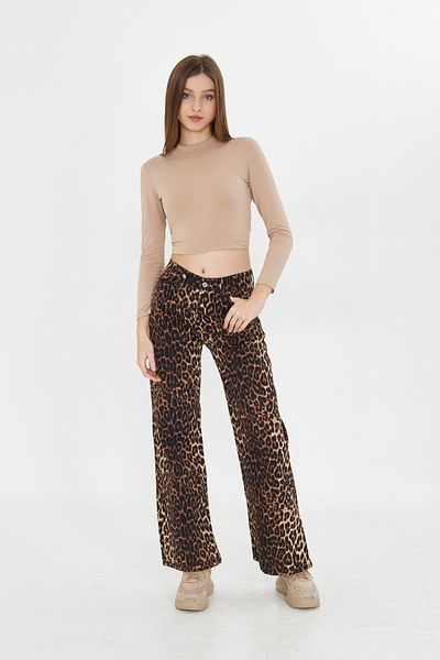 comstar Women's Leopard Print High Waist Wide Leg Palazzo Trousers