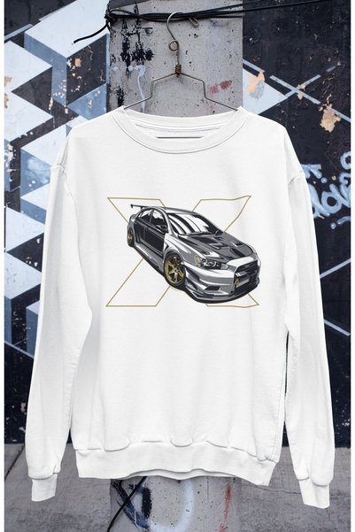 Fuddy Moda Lancer Evo X Štampano majica bez kapuljače, unisex Oversize kroj m...