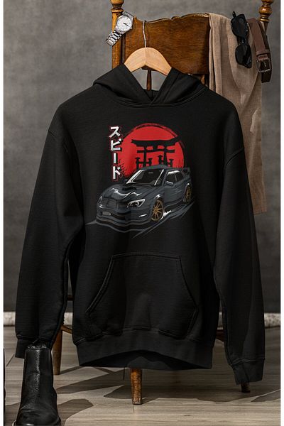 Fuddy Moda Hanorac cu glugă supradimensionat unisex cu imprimeu Subaru STI