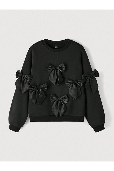 Pulli Collection Sweat cu fundă din satin de design (negru)