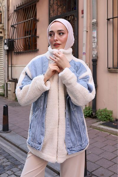 ALNİSS COLLECTİON Μπουφάν με βελούδινο φερμουάρ με τζιν μπροστά και λεπτομερή τσέπη