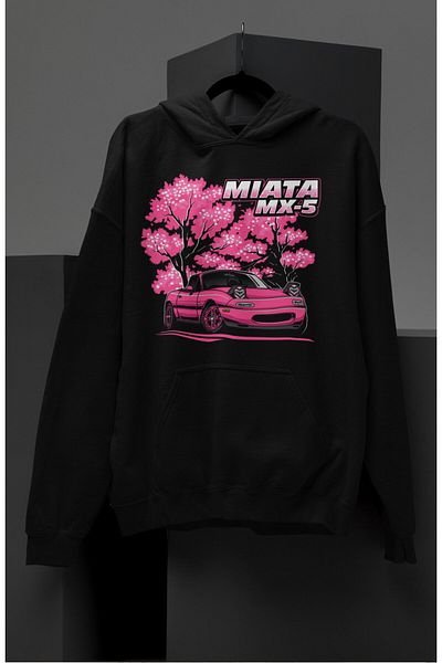 Fuddy Moda Hanorac cu glugă oversize unisex cu imprimeu Miata Mx-5
