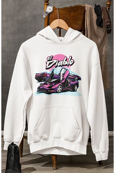 Fuddy Moda Unisex El Diablo Printed Hooded Sweatshirt, Oversize Car Themed Hoodie