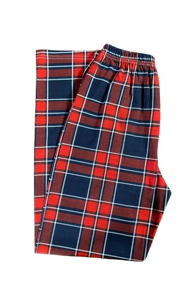 UygunHep Men's Red Plaid Patterned Cotton Elastic Comfortable Sleepwear Bottoms