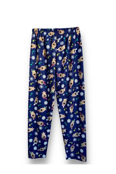 FORMO Women's Navy Blue Deer Pattern Suede Quality Soft Winter Pajama Bottoms