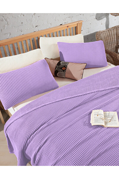 destinyhometex Lila %100 Pamuk Waffle Tek Kişilik Saçaksız Yatak Örtüsü 160x240 Cm