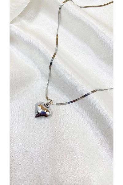 Eylülün Takısı Italian Steel Silver Colored Chain Heart Women's Necklace