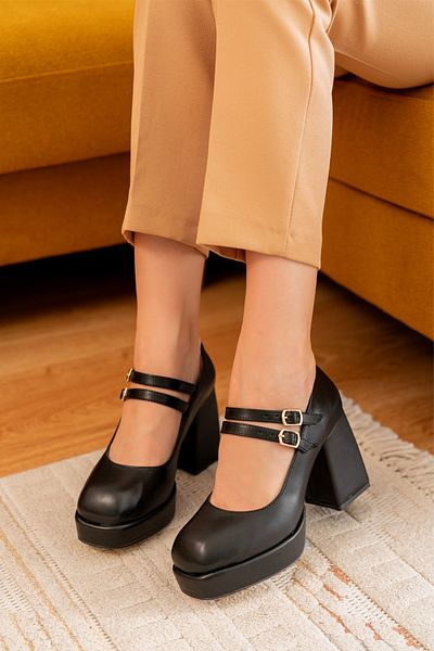 DURUNUN BUTİĞİ Tocuri cu platformă Essie Black (9 cm cu toc).