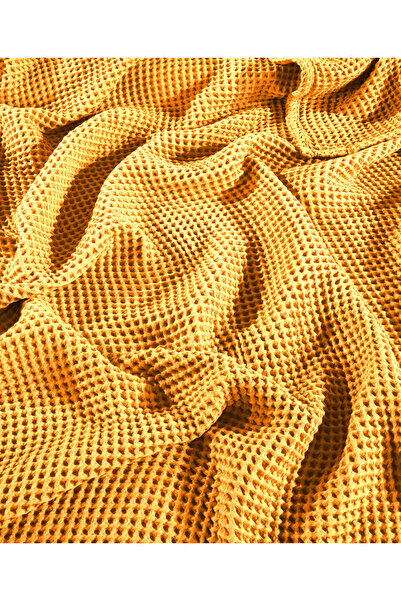 destinyhometex Hardal %100 Pamuk Tek Kişilik 160x240cm Waffle Saçaksız Yatak Örtüsü/1 Adet 50x70cm Yastık