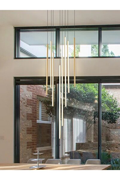 PeraTeknoloji Led Sarkıt Avize Gold Salon - Berra 12 Çubuklu 200 Cm