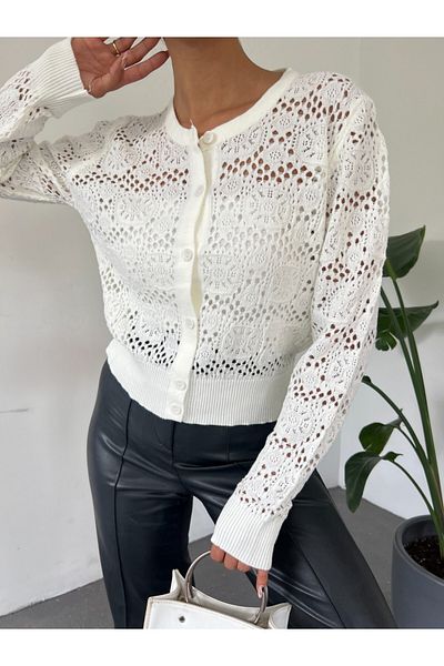 Modamorfo Prolamovaný Ecru sezónní cardigan - elastický pas a knoflík