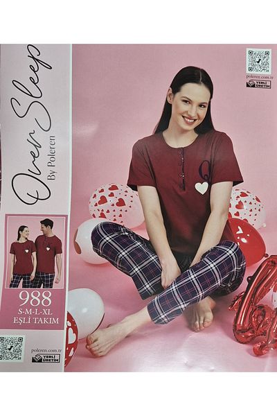 Over Sleep by Poleren Paired Burgundy- Plaid Pajamas Set (Women and Men's Sold Separately)