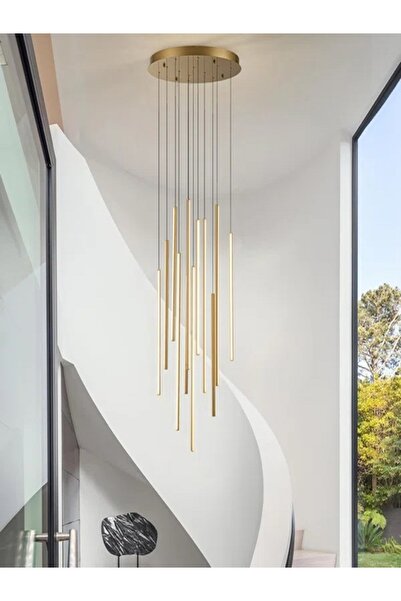 PeraTeknoloji Led Sarkıt Avize Gold Salon - Berra 12 Çubuklu 200 Cm