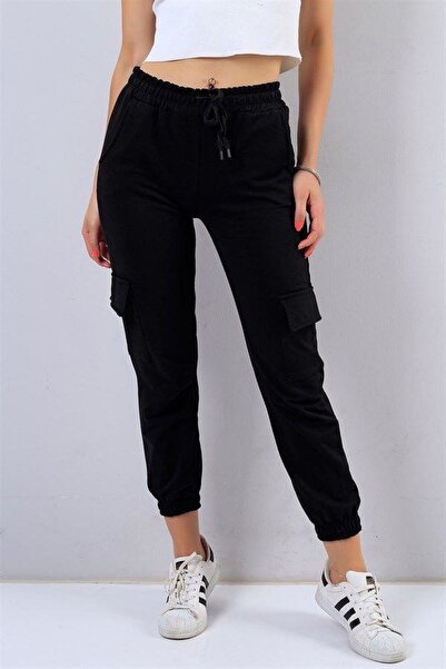 JustBS Stylish Cargo Pocket Women's Sweatpants with Black Charton