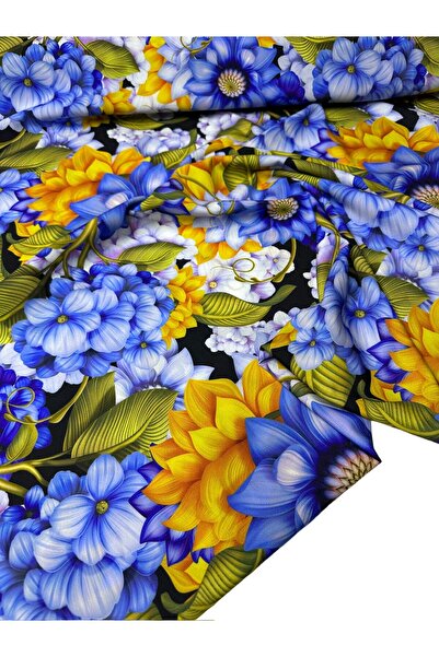 ipekkumaş Mavi Çiçek Desen Elbiselik Gömleklik Krep Kumaş Ürünümüz Adet Olara...