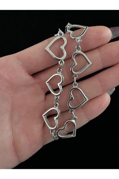 DarkellaStore Y2K Inline Heart Nickel Bracelet
