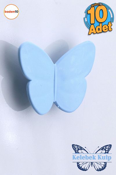 Badem10 Plastic Fluture Albastru 10 Buc Cameră Copii Fată Băiat Dulap Capac Mobilier Bucătărie Sertar Mâner