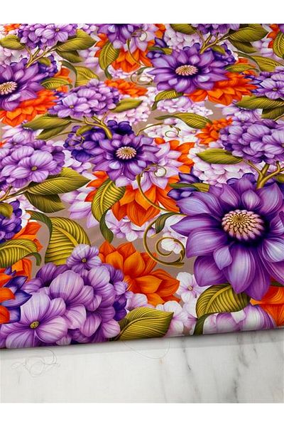 ipekkumaş Țesătură creponată pentru rochie cu model de flori violet Produsul nostru este vândut în bucăți 1 bucată 1 metru