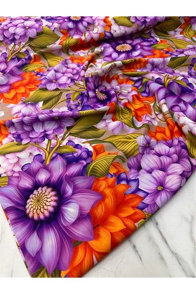 ipekkumaş Țesătură creponată pentru rochie cu model de flori violet Produsul nostru este vândut în bucăți 1 bucată 1 metru