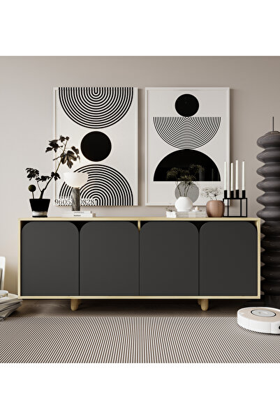 VM VERTEX MOBİLYA Lazio Bohem Ahşap Ayaklı Modern Konsol 180 Cm Safir Meşe-An...