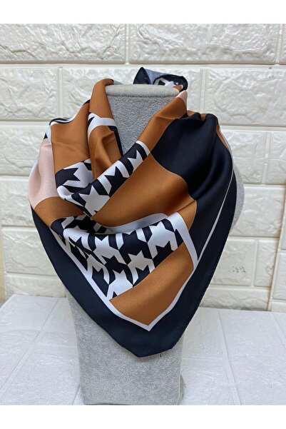 sema aksesuar Μαύρο Λευκό Καφέ Σατέν Φουλάρι Ρεγιόν 50*50 εκ