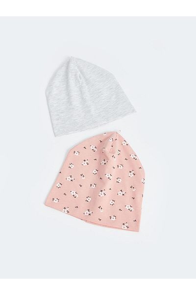 LC Waikiki Lcw Baby Printed Cotton Printed Baby Girl Beret 2-Piece
