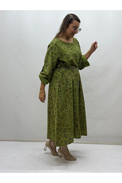 İTALYAN BUTİK İTALYAN LEOPAR DESEN BİSİKLET YAKA CEPLİ ELBİSE