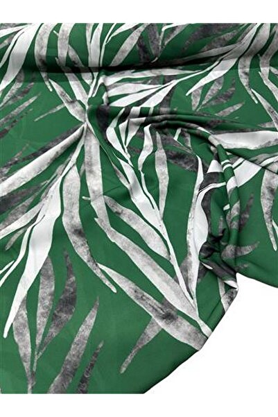 ipekkumaş قميص من قماش الكريب بنمط أوراق الشجر الخضراء يباع بالقطعة 1 قطعة 1 متر