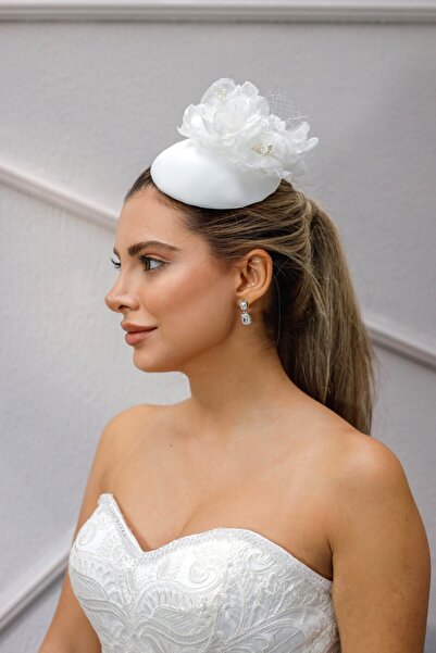 Turkuaz Gelin Kep / Gelin Vualet / Düğün Nikah Sade Çiçek Şapka