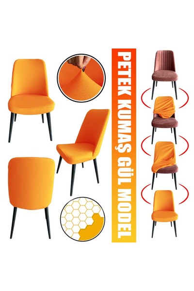 Home 6 Adet Petek Kumaş Gül Tipi Sandalye Kılıfı & Sandalye Örtüsü Seti