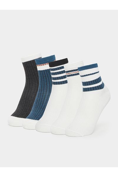 Styli Set of 5 - Striped Cuff Crew Socks
