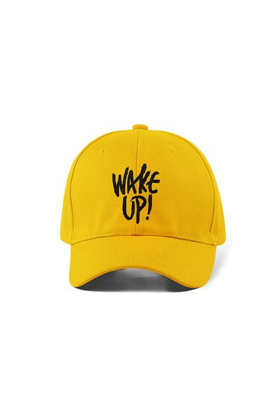 QUATEX Wake up Embroidered Yellow Sports Cap Unisex Adjustable with Velcro Back a Quality Product
