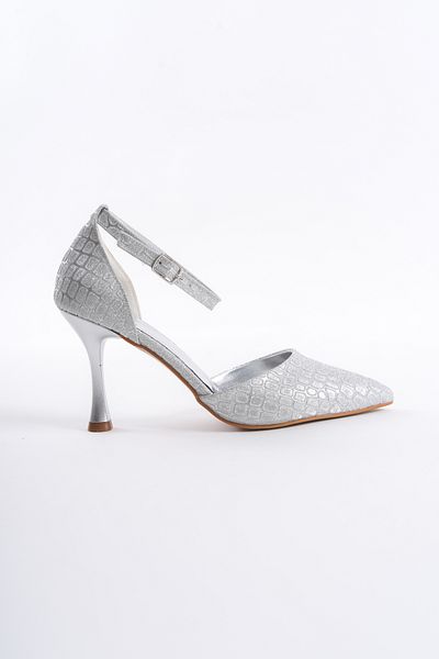 Shoesers Women's Special Design Ankle Strap Silver Crocodile Evening Dress Heels