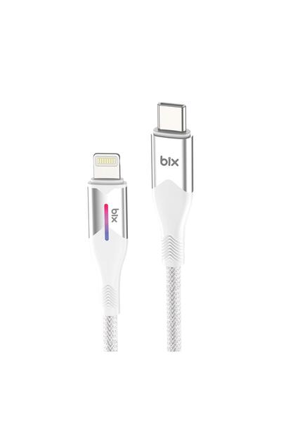 Bix Type-c To Lightning Iphone 27w Örgülü Led Işıklı Şarj Ve Data Kablosu 1 M...