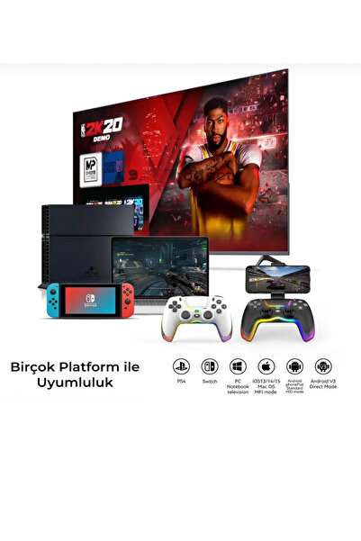 CRK TECH PS4 Kol Kablosuz Gamepad Oyuncu Kol /Çift Titresim/6 Eksenli RGB Mod/PS4/Switch/PC/Androd/ iphone