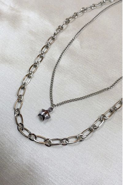 Eylülün Takısı Silver Color Double Star Necklace