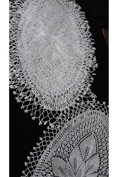 Papatyam 3Pcs 55X35 and 1Pcs 70X40 Coffee Table Set - Hand Knitted Skewers Handwork Lace Set/Vintage/Floush Rope